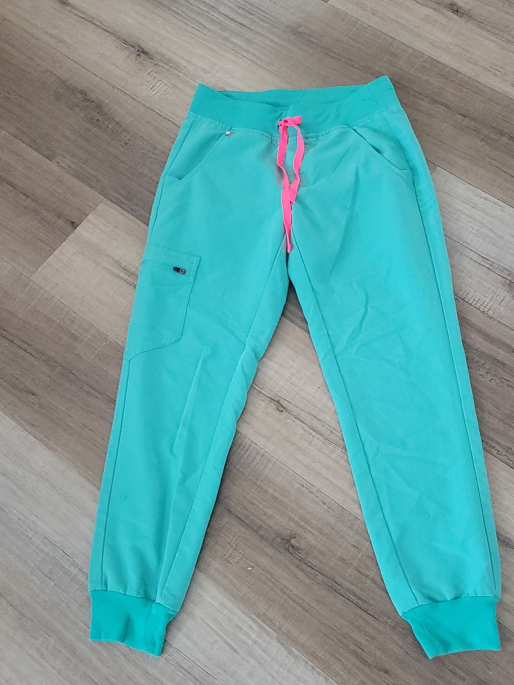 Figs Mint Green Cargo Joggers with Pink Drawstring
